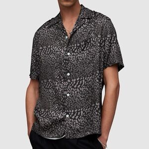 AllSaints “Cosmo” Short Sleeve Relaxed Fit Shirt – Black/Grey – Size L